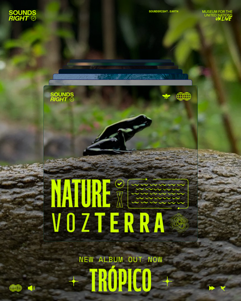 Album Cover, Nature Vozterra, Tropico. Photo shows a frog sitting on a branch.